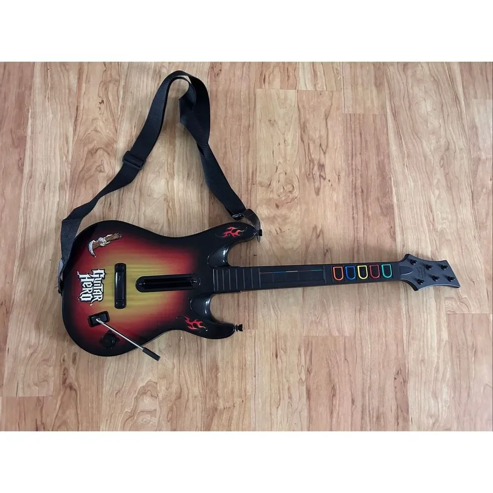 PS2 Guitar Hero Sunburst Red Octane Wireless Controller 95449 No Dongle w Strap